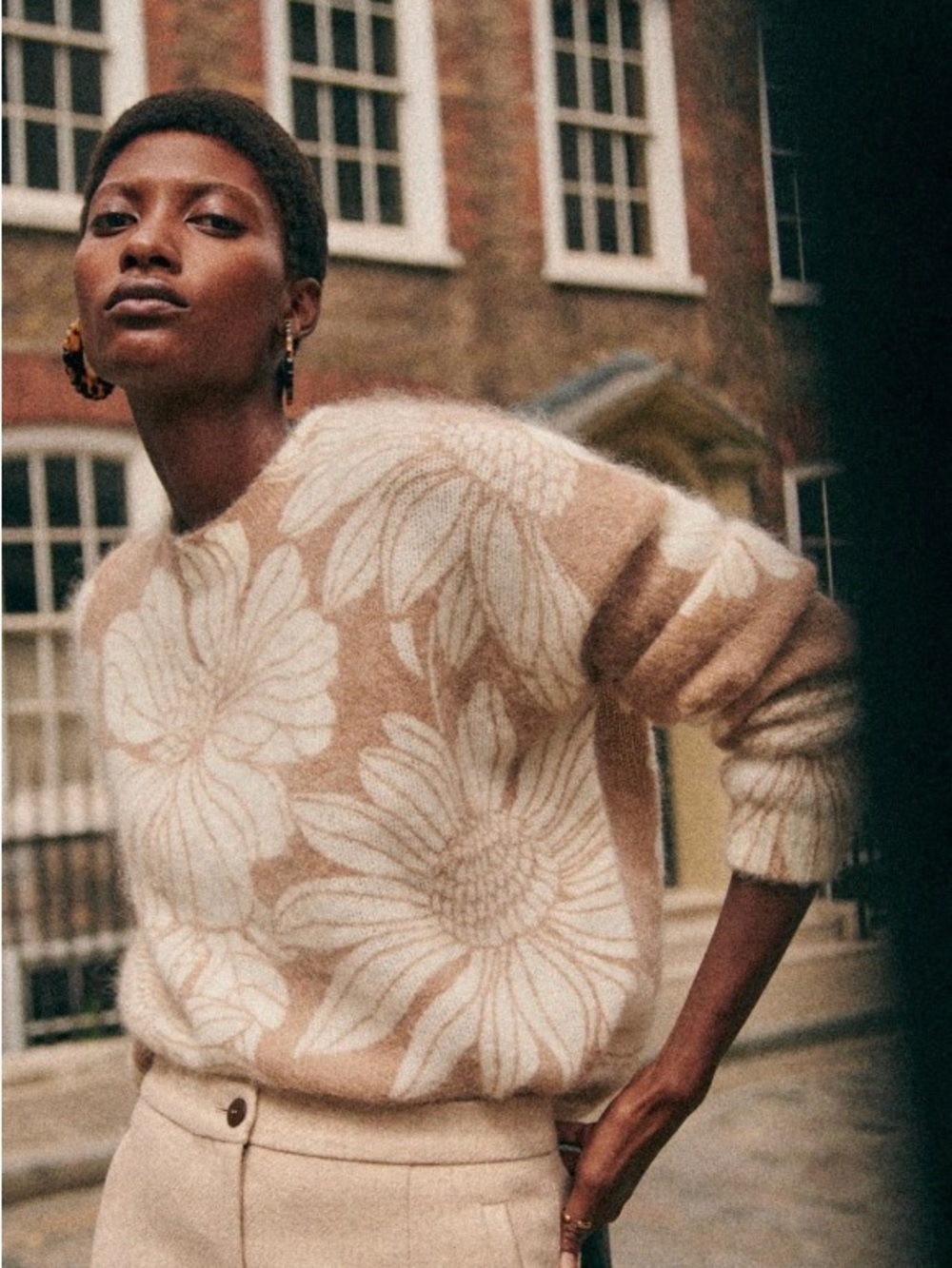Sezane Julietta Jumper, Seventies Brown Flower, Size S, Great Condition